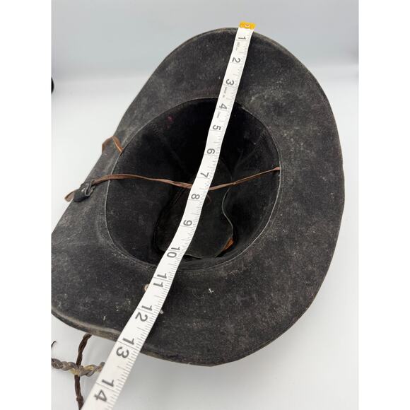 Vintage Leather Cowboy Hat - Hand Tooled Peru Souvenir - Nazca Lines Design - Picture 8 of 9